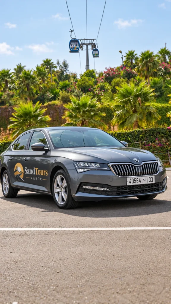Visualisation du marquage Sand Tours Maroc sur une berline Skoda